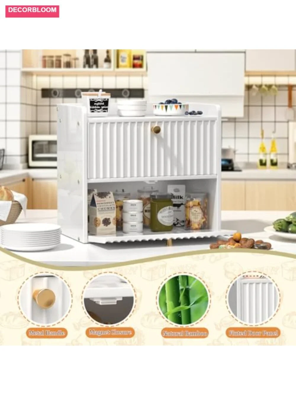 2-Tier Bamboo Bread Box Airtight Kitchen Storage with Magnetic Latch